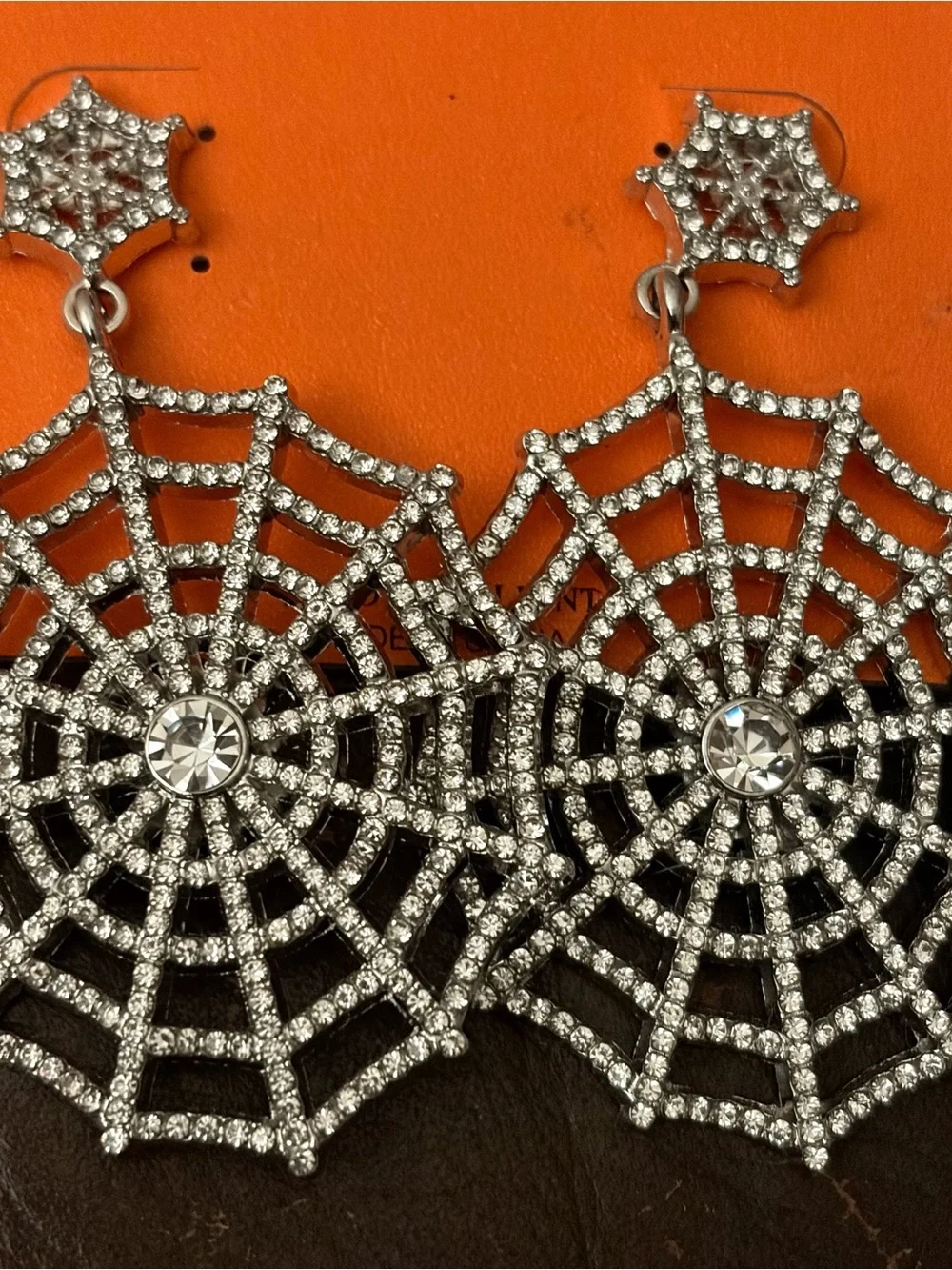 Natasha Couture Silver Crystal Spiderweb Statement Earrings